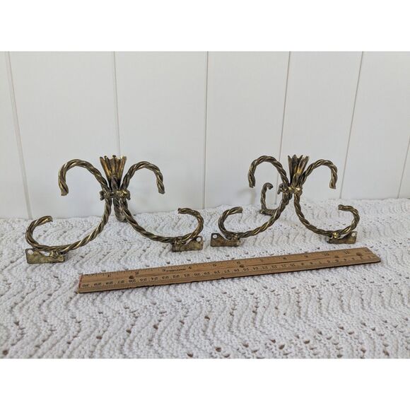 2 Vintage Twisted Rope Wall Shelf Brackets - Hollywood Regency Style - Gold - Picture 4 of 6